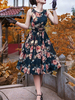 1950er Jahre Kostüm Frauen Vintage Kleid Blumendruck Swing Kleid