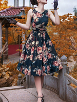 1950er Jahre Kostüm Frauen Vintage Kleid Blumendruck Swing Kleid