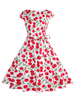 1950er Jahre Kostüm Frauen Vintage Kleid Kirschdruck Swing Kleid