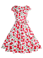 1950er Jahre Kostüm Frauen Vintage Kleid Kirschdruck Swing Kleid
