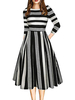 1950er Jahre Retro Kleid Jewel Neck Half Sleeves Streifen Muster Rockabilly Vintage Long Dress