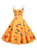 1950er Jahre Retro Kleid Peter Pan Kragen ärmellose Notiz Print Muster Rockabilly Kleid Retro Kleid
