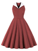 1950er Jahre Retro Kleid Turndown Kragen Plissee Unregelmäßiges Ärmelloses Polka Dot Burgund Rockabilly Kleid