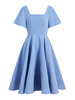 1950er Jahre Vintage Kleid Hellhimmelblau Stretch Plissee Kurze Ärmel Square Neck Rockabilly Kleid
