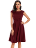 1950er Jahre Vintage Kleid Jewel Neck Kurze Ärmel Polyester Midi Swing Kleid Retro Kleid