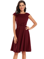 1950er Jahre Vintage Kleid Jewel Neck Kurze Ärmel Polyester Midi Swing Kleid Retro Kleid