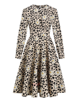 1950er Jahre Vintage Kleid Jewel Neck Plissee Stretch Lange Ärmel Blumen Bedrucktes Swingkleid