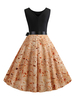 1950er Jahre Vintage Kleid Jewel Neck Schärpe geknotet ärmelloses Blumendruck Swingkleid Retro Kleid