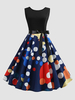 1950er Jahre Vintage Kleid Ombre Printed Pattern Schärpe Ärmelloses Jewel Neck Rockabilly Kleid