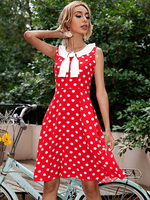1950er Jahre Vintage Kleid Peter Pan Kragen Ärmelloses knielanges Polka Dot Rockabilly Retro-Kleid
