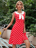 1950er Jahre Vintage Kleid Polka Dot Muster Jewel Neck Ärmelloses Rockabilly Red Retro Kleid