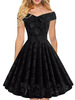 1950er Jahre Vintage Kleid Schwarz Offene Schulter Spitze Ärmelloses Bateau-Ausschnitt Rockabilly Kleid