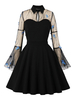 1950er Jahre Vintage Kleid Stehkragen Plissee Layered Lange Ärmel Knielang Animal Print Swing Dress