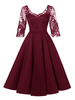 1950er Jahre Vintage Kleid V-Ausschnitt 3/4 Ärmeln Medium Rockabilly Kleid Retro Kleid