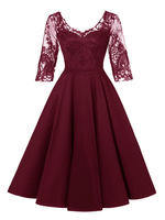 1950er Jahre Vintage Kleid V-Ausschnitt 3/4 Ärmeln Medium Rockabilly Kleid Retro Kleid
