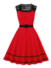 1950er Retro-Kleid eckiger Ausschnitt Spitze Stretch Ärmellos langes zweifarbiges rotes Swing-Kleid