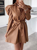 1950er Retro-Kleid Khaki geschichtetes Plissee mit langen Ärmeln Rockabilly-Kleid mit Umlegekragen