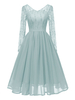 1950er Retro Kleid Pastellblau Lange Ärmel V-Ausschnitt Polyester Swing Kleid Retro Kleid