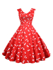 1950er Retro Kleid Peter Pan Kragen Hinweis gedrucktes Muster rotes Swingkleid