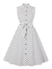 1950er Retro Kleid Umlegekragen Knöpfe Stretch Ärmellos Langes Polka Dot Rockabilly Kleid