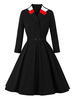 1950er Retro Kleid V-Ausschnitt Umlegekragen Plissee Stretch Lange Ärmel Langes Swingkleid