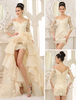 2-in-1 Brautkleid mit Carmenausschnitt und Blümten und abnehmbarer Schleppe in Champagnerfarbe Milanoo