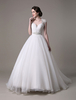 2020 Brautkleider Queen Anne Ausschnitt Brautkleid Organza Spitze Strass Perlen Plissee Sash Zug Brautkleid Milanoo