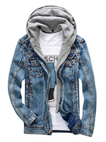 2020 Herren Jeans Jacke blau/grau/braun Distressed Jean Jacke mit Kapuze