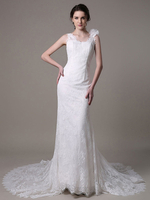 2020 Lace Mantel Hochzeitskleid V-Rücken und Kapelle Zug Milanoo