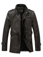 2020 Leder Gürtel Jacke Stand Kragen Mantel für Männer
