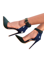2020 Modische High Heels aus Monogram Suede mit Farbblock und Fesselriemchen in Olivefür Abend Pumps 10cm mit Stilettos für Damen
