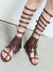 2020 SandalenFrauen Gladiator Braun Thong Detail knielangen flachen Sandalen mit Quasten
