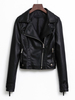 2020Moto Jacke in Schwarz Leder Turndown Kragen Langarm Frauen Punk Jacke