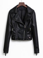 2020Moto Jacke in Schwarz Leder Turndown Kragen Langarm Frauen Punk Jacke