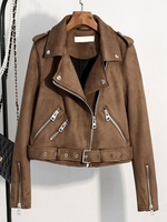 2021 Moto Jacke Turndown Kragen Langarm Frauen Punk Kurz Jacke in Braun