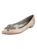 2021 Satin Hochzeit Wohnungen Champagner Spitze Strasssteine Schmetterling Gestalten Brautjungfer Schuhe