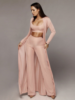 3 Stück Outfit Sexy Crop Top Breite Beinhosen mit Duster Coat