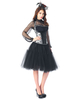 3-teiliges Korsett-Pettiskirt-Set mit langärmligem Oberteil Klassisches schwarzes Strass-Schnürkostüm-Partykleid