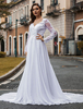 A-Line Brautkleid Lange Ärmel Spitze Applique Buttons Zurück V-Ausschnitt Chiffon Hochzeitskleid Witn Zug
