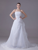 A-line Strapless Günstiges Brautkleid Plissee Kapelle Zug Günstiges Brautkleid mit Schärpe Blume