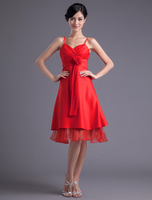 A-Linie-Brautjungfernkleid aus Satin in Rot