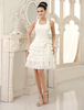 A-Linie-Brautkleid aus Chiffon mit Halter stufig knielang in Elfenbeinfarbe Milanoo