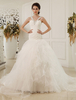 A-Linie-Brautkleid aus Chiffon mit Herz-Ausschnitt und Perlen-Applikation und Hof-Schleppe in Elfenbeinfarbe Milanoo
