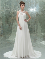 A-Linie-Brautkleid aus Chiffon mit Kapelle-Schleppe in Elfenbeinfarbe