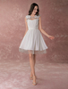 A-Linie-Brautkleid aus Chiffon mit Rundkragen und Blumen-Deko Mini-Kleid in Elfenbeinfarbe Milanoo