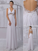 A-Linie-Brautkleid aus Chiffon mit V-Ausschnitt mit Spitzen bodenlang in Elfenbeinfarbe Milanoo