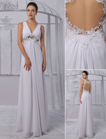 A-Linie-Brautkleid aus Chiffon mit V-Ausschnitt mit Spitzen bodenlang in Elfenbeinfarbe Milanoo