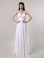 A-Linie-Brautkleid aus Chiffon mit V-Ausschnitt verdreht bodenlang in Elfenbeinfarbe