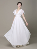 A-Linie-Brautkleid aus Chiffon und V-Ausschnitt mit Perlen-Applikation Mit Schleppe in Elfenbeinfarbe Milanoo