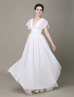 A-Linie-Brautkleid aus Chiffon und V-Ausschnitt mit Perlen-Applikation Mit Schleppe in Elfenbeinfarbe Milanoo